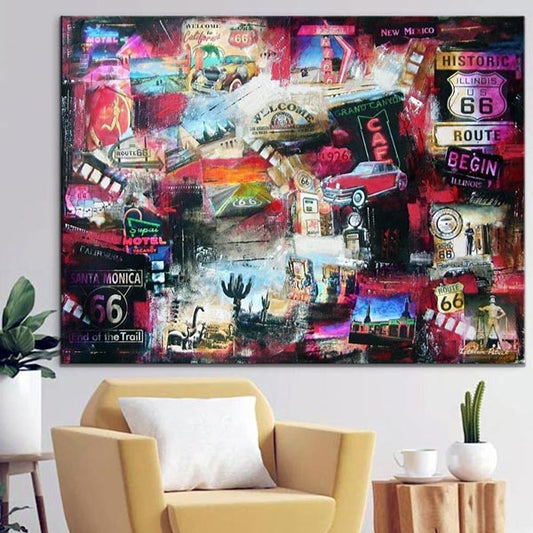 photo collage canvas print of route 66 images.