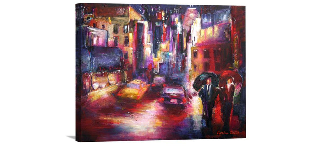 Colorful Chicago street scene painting print on canvas.