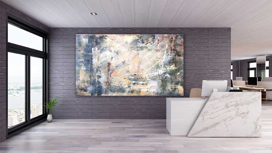 Very large modern wall art for office reception area - a contemporary abstract art painting.