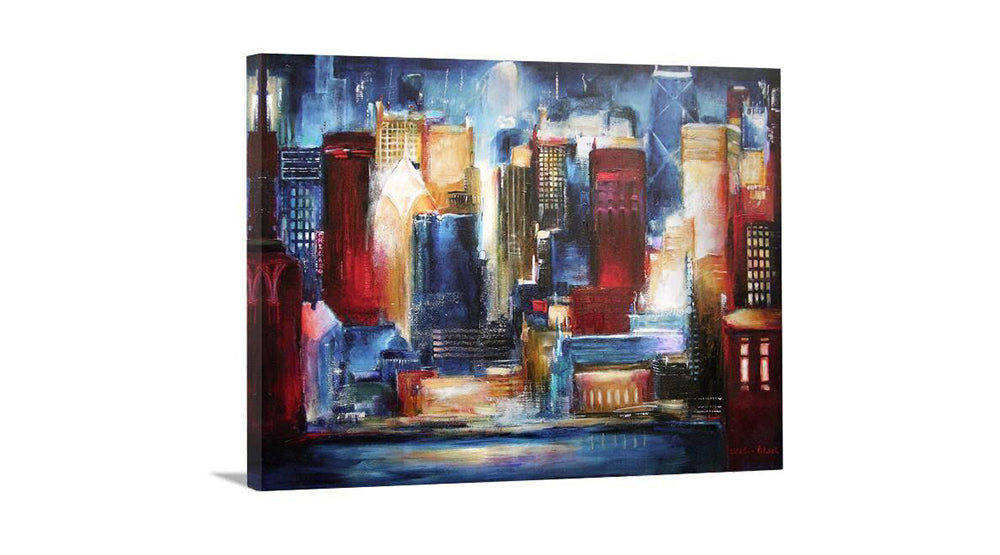 Chicago Skyline - "Windy City Skyline at Night" - Print on Canvas - Chicago Skyline Art