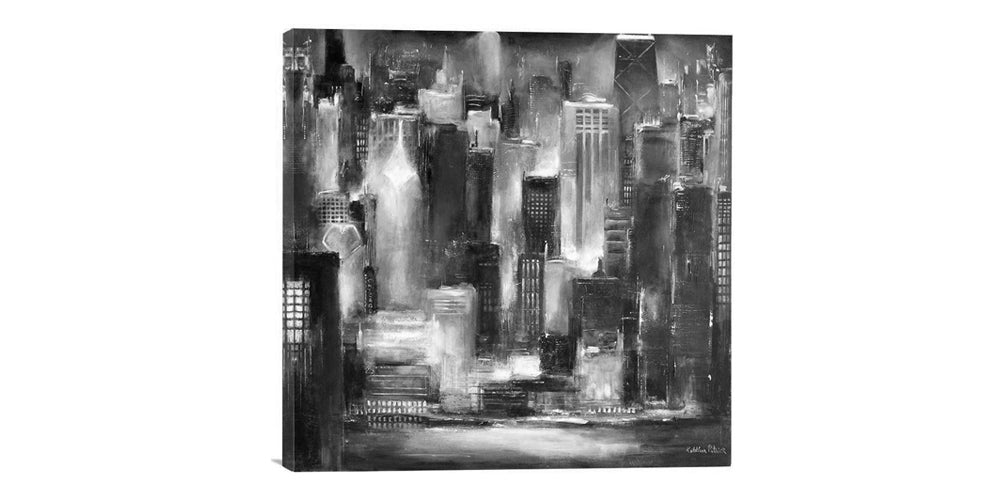 This black and white Chicago skyline canvas print comes ready to hang