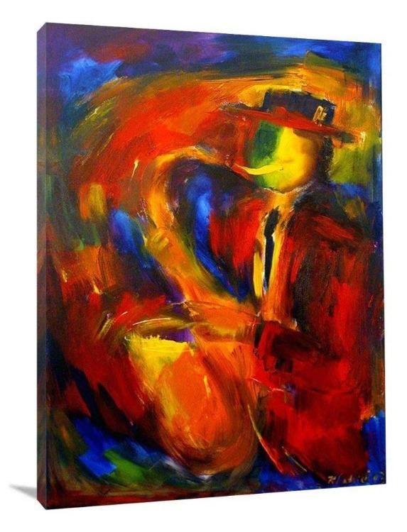 Jazz Music Art Canvas Print - "Saxophone Solo" - Chicago Skyline Art