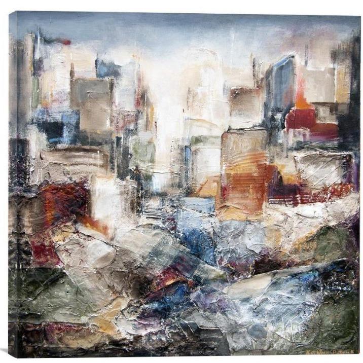 Abstract Skyline Canvas Art Print - "In The Urban Landscape" - Chicago Skyline Art