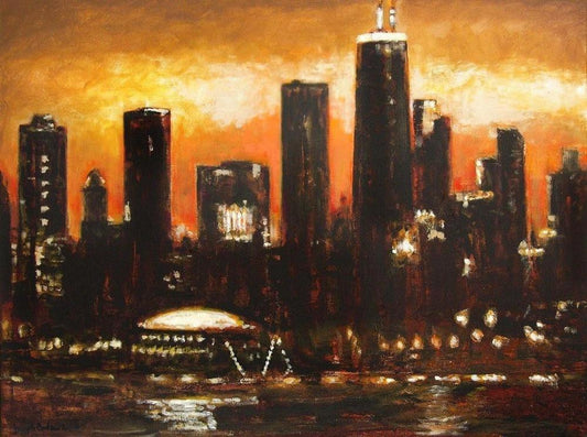Chicago Skyline Navy Pier Print on Canvas