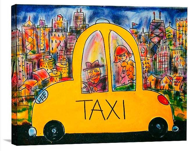 Chicago Taxi Street Scene Canvas  Wrap Print - "On The Magnificent Mile"