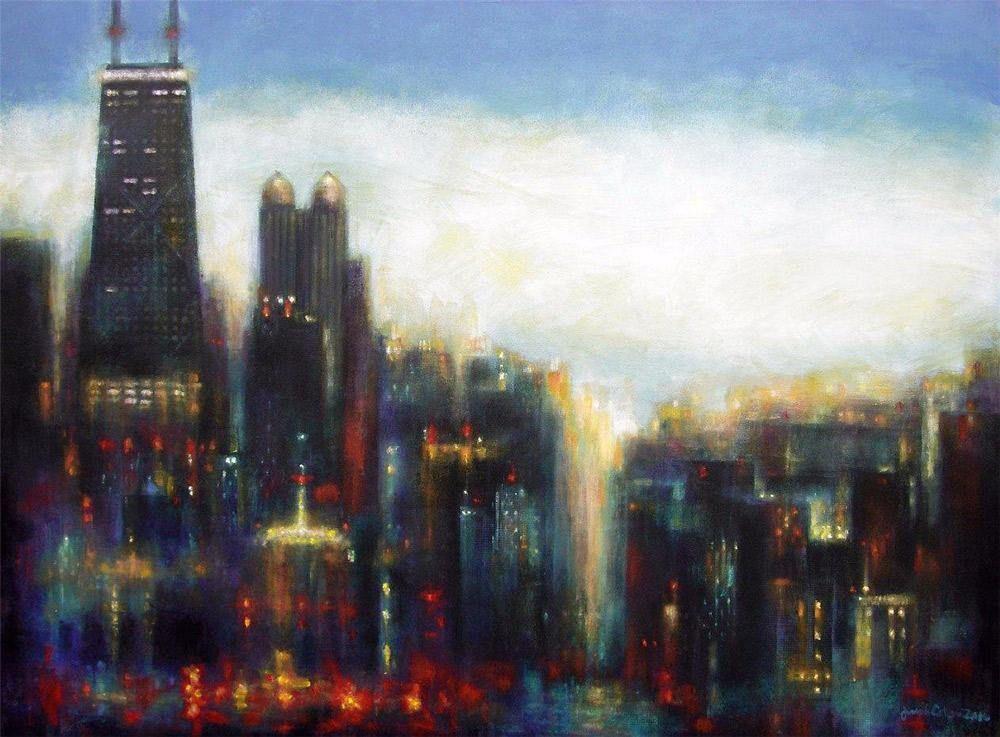 Chicago Skyline Art Canvas Print - "Chicago - Misty Morning"