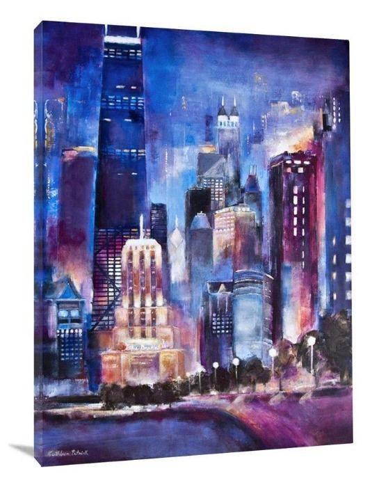 Chicago Skyline Canvas Print - "Chicago Skyline at Night - Oak Beach" - Chicago Skyline Art