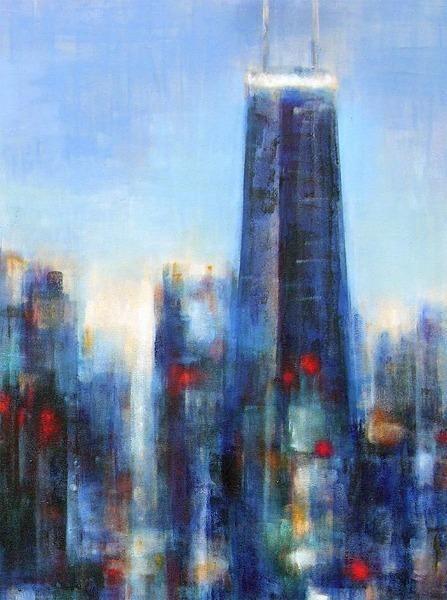 painting of Chicago skyline - John Hancock detail