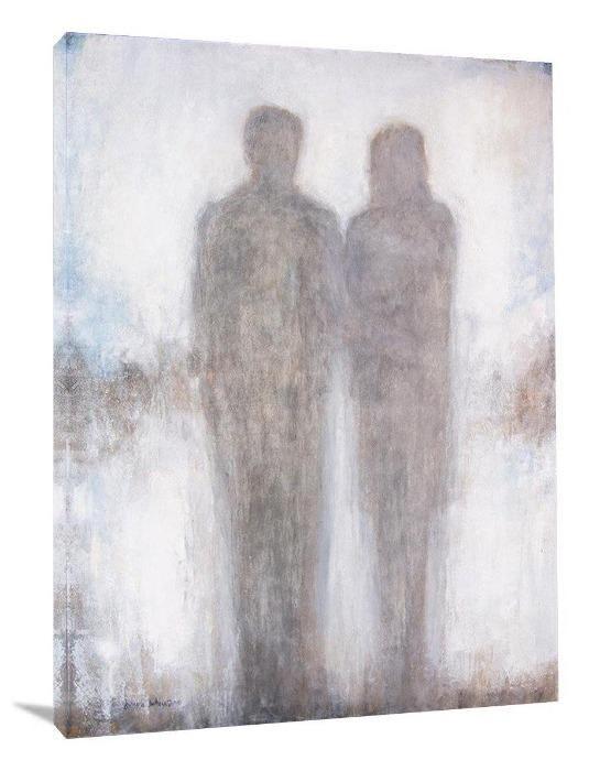 Romantic Couple In Love Canvas Art Print - "Holding Hands" - Chicago Skyline Art