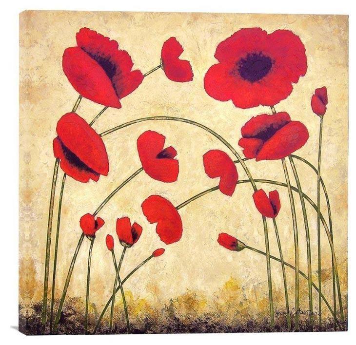 Red Poppy Canvas Print - "Bright Red Poppies" - Chicago Skyline Art