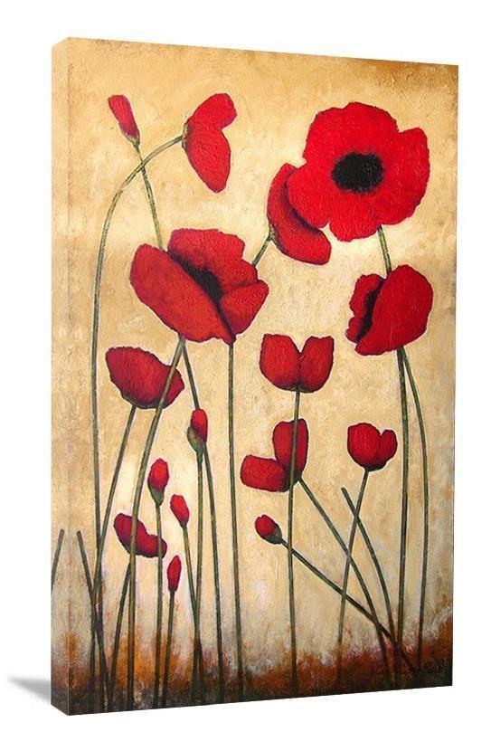 Red poppy art print on canvas.