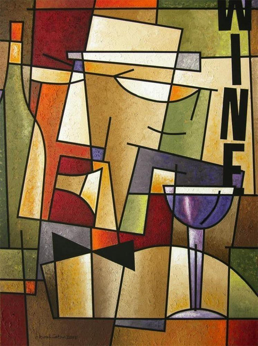 Original Wine Art Print on Canvas - colorful abstract wine painting print