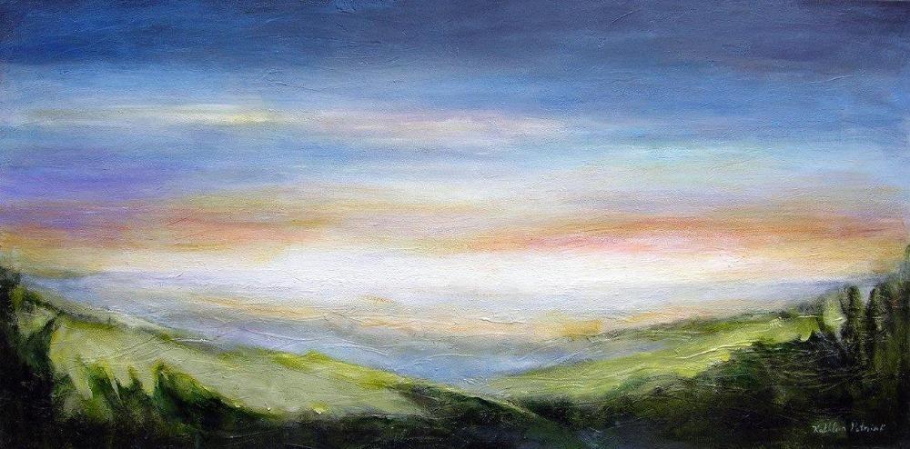 Contemporary Landscape Painting Print - "Misty Morning View"