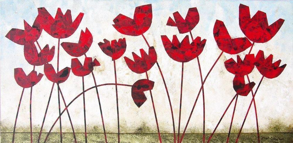 Modern Red Poppy Canvas Print - "Poppies" - Chicago Skyline Art