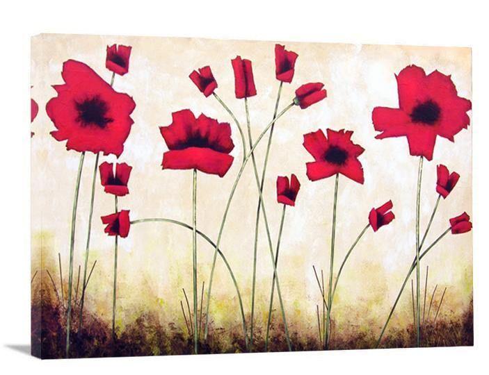 Red Poppy Painting Canvas Print - "Playful Poppies"