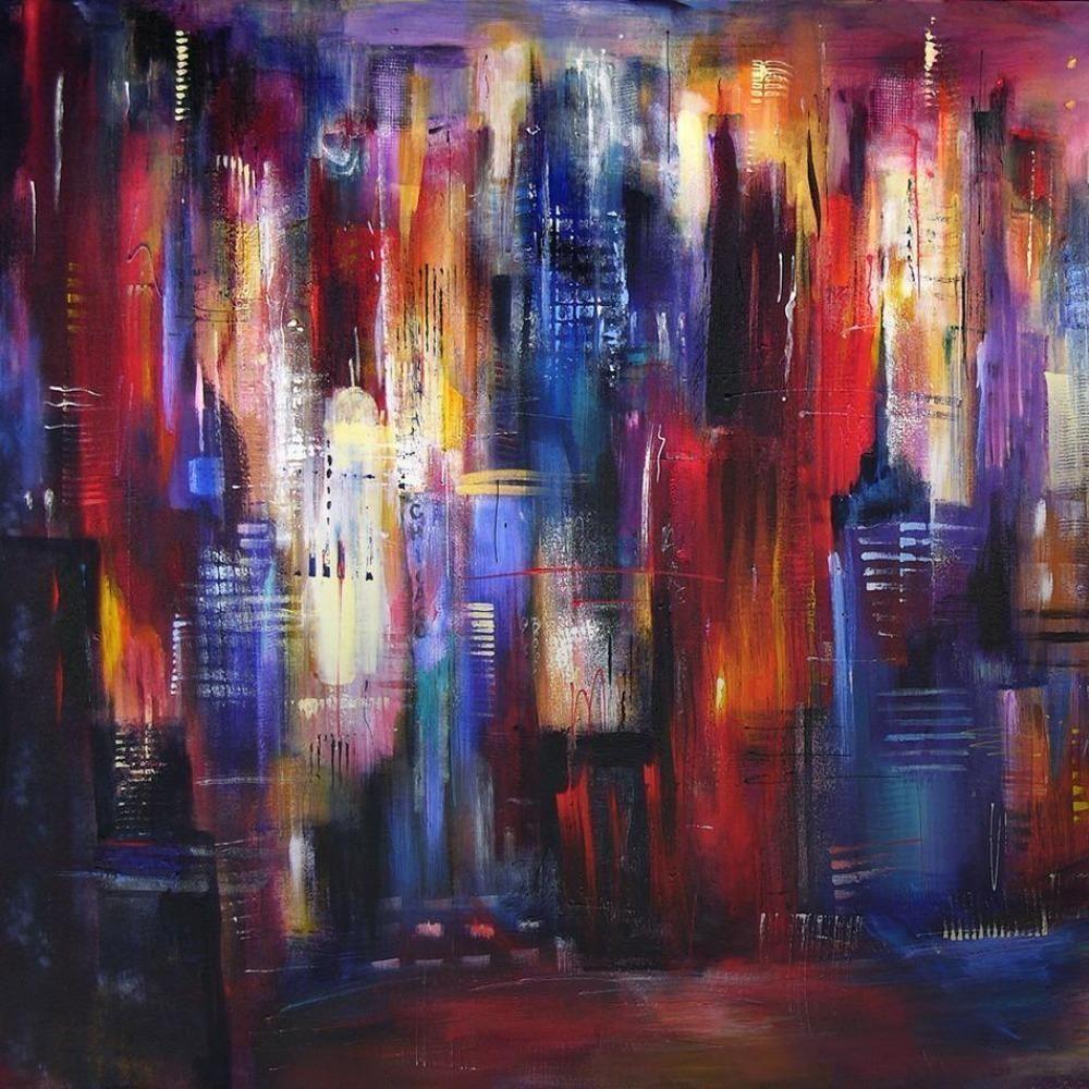 Original Abstract Cityscape Artwork - Abstract Art Canvas Print - "In Downtown Chicago" full image