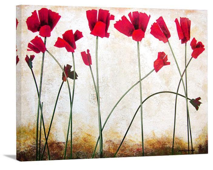 Red Poppy Painting Canvas Print - "Bright Red Flowers in the Sun" - Chicago Skyline Art