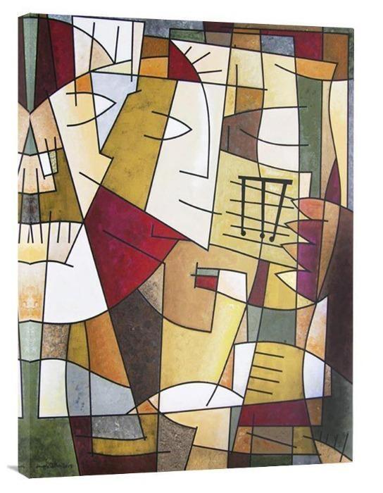 Modern Cubism Music Art Canvas Print - "Sax Solo" - Chicago Skyline Art