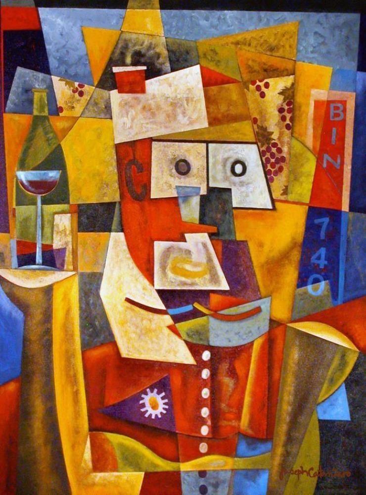 Cubism Wine Art Print on Canvas