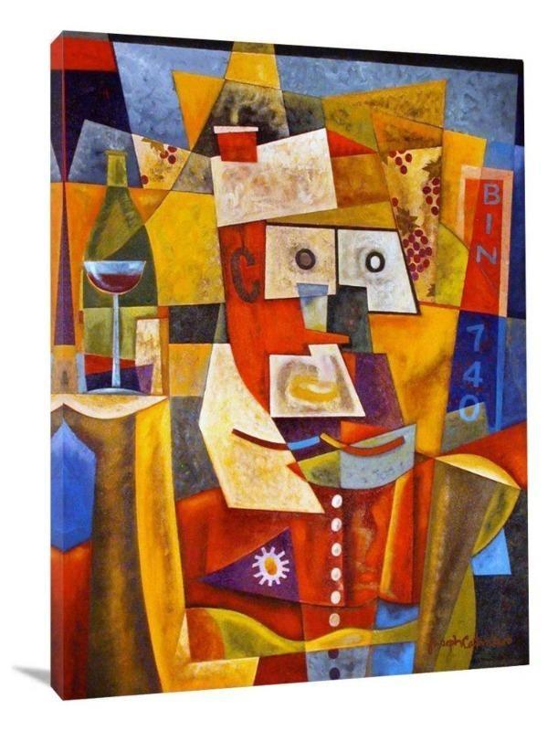 Cubism Wine Art Print on Canvas - "The Wine Connoisseur" - - Chicago Skyline Art