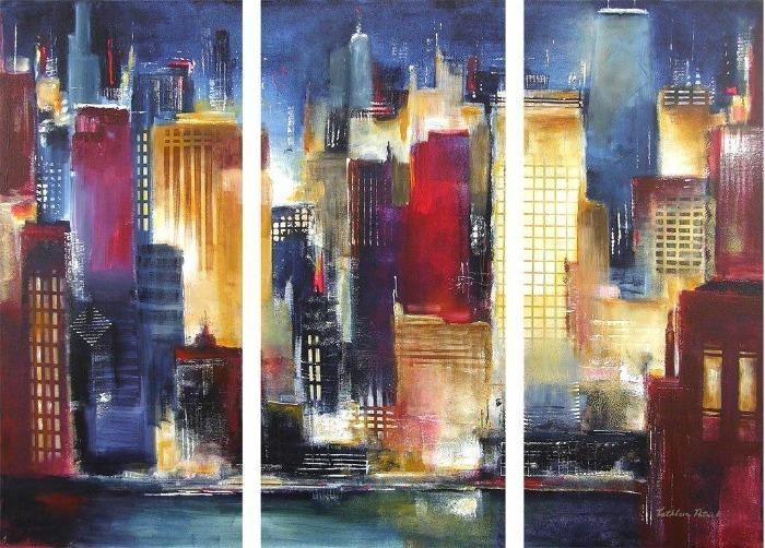 Chicago Skyline Painting In 3 Pieces