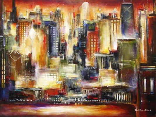 Canvas Print Of Chicago Skyline from a Painting of Chicago - 