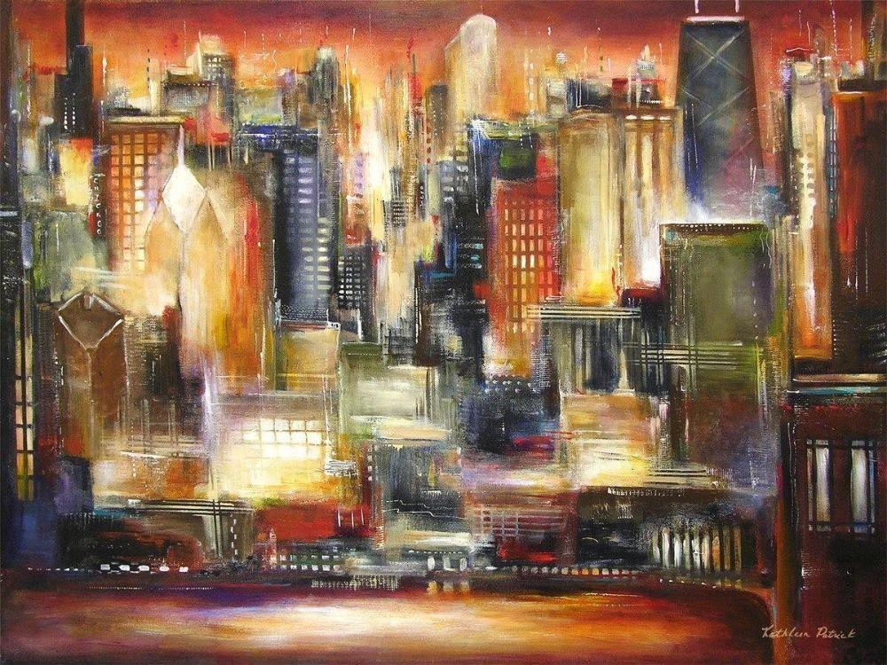 Painting of Chicago at Sunset - Print