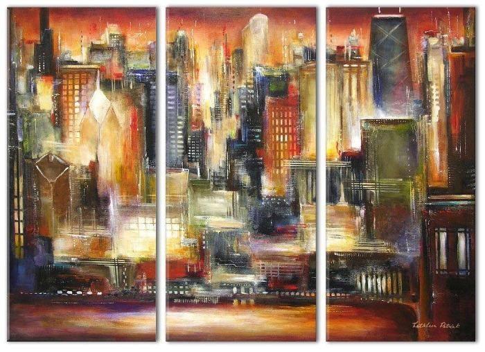 Triptych Canvas Print -"Chicago-The Sunset Skyline" - Chicago Skyline Art