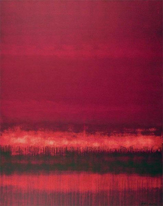 Fine art -  crimson abstract contemporary landscape painting.