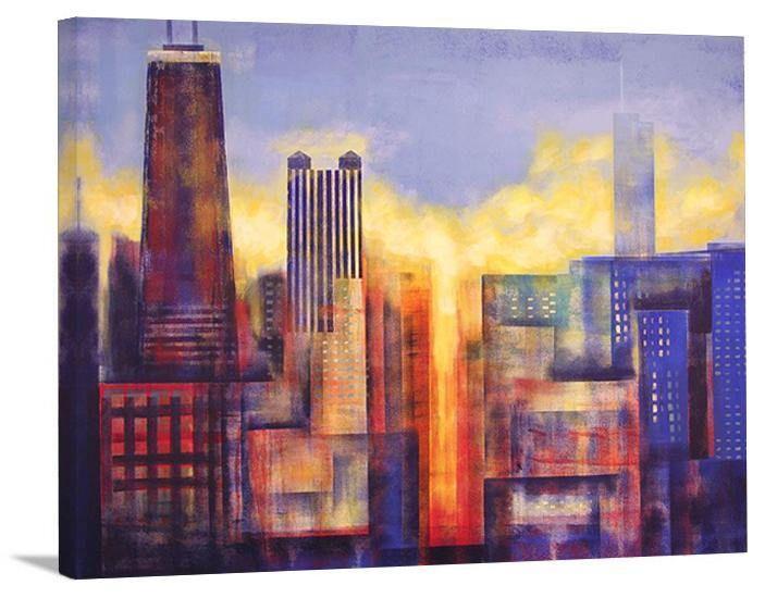 Canvas Print From A Painting of Chicago - "Sunset - Chicago" - Chicago Skyline Art