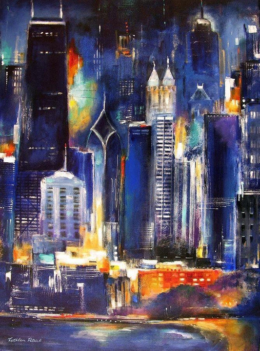 Chicago skyline at night - art print