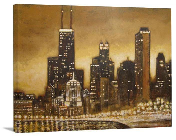 Chicago Skyline Painting Canvas Print- "Chicago At Sunset" - Chicago Skyline Art