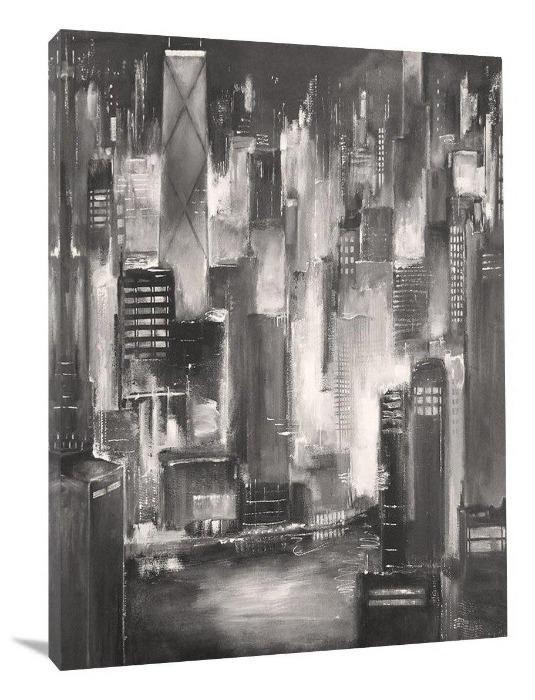  Chicago Skyline Canvas Print in black and white