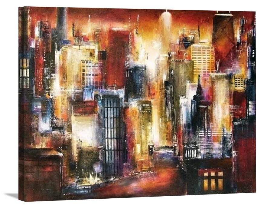 Chicago Cityscape Canvas Print - "On the Chicago River"  3 dimensional