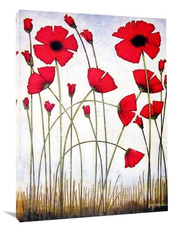 "Tall Red Poppies" - Large Red Poppy Painting - Print - Chicago Skyline Art