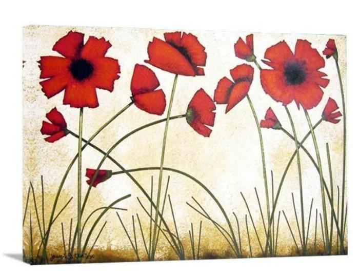 Red Poppy Painting Print- "Warm Red Poppies" - Chicago Skyline Art
