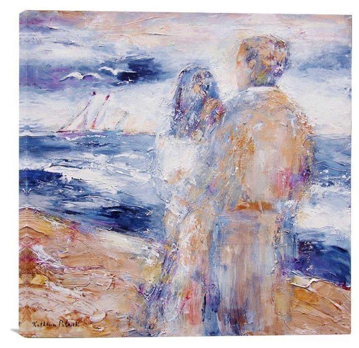 Contemporary Seashore Art Print - Couple at the Beach - "Down By the Sea" - Chicago Skyline Art