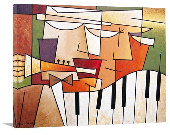 Music Art  - Print on Canvas - "Horn and Piano Duet" - Chicago Skyline Art