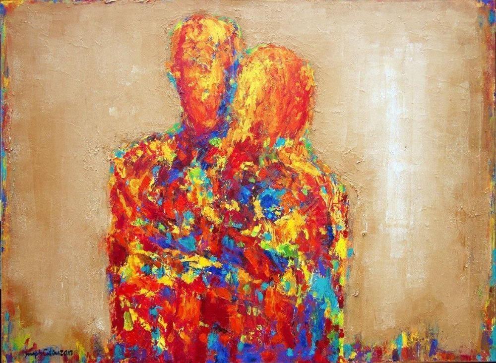 rainbow colored  romantic couple - from an original abstract figurative painting 