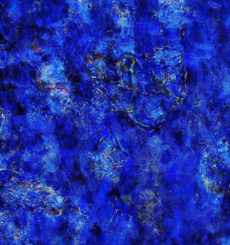 Blue abstract painting print on canvas- detail
