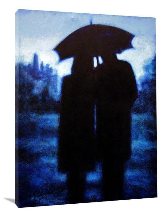 Romantic Couple Painting Print -"Blue Moon" - Chicago Skyline Art