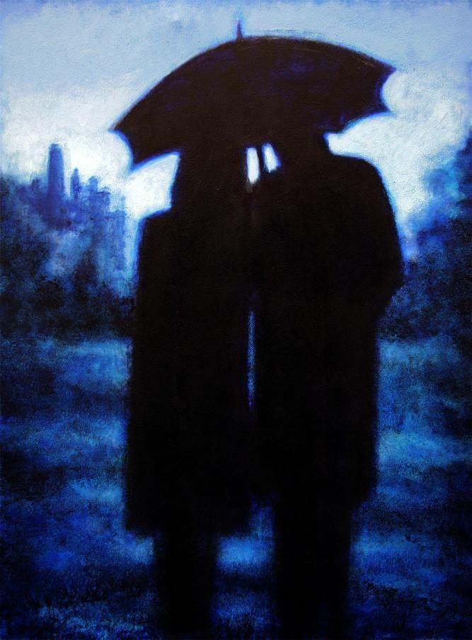 Romantic Couple Painting Print -"Blue Moon" - Chicago Skyline Art