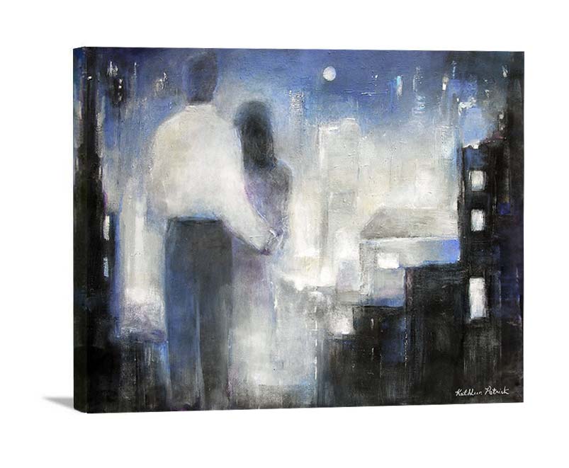 Romantic Couple Canvas Wrap Print - "Together in the City" - Chicago Skyline Art
