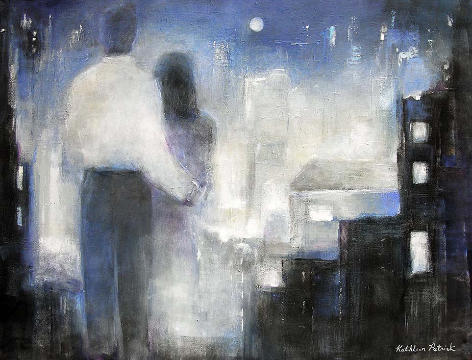 Romantic Couple Print on Canvas - "Together in the City" - Chicago Skyline Art