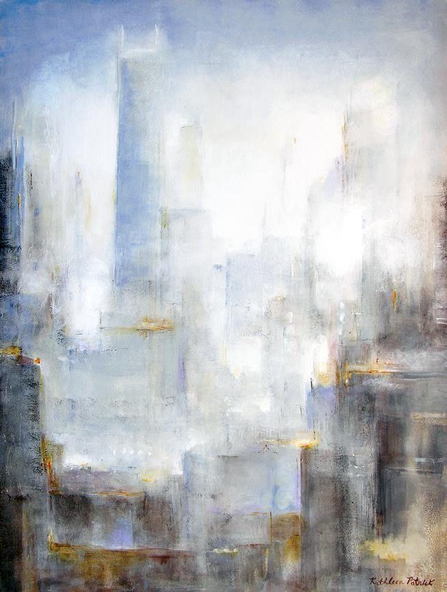 Abstract Skyline Print on Canvas - "City in the Morning Mist"