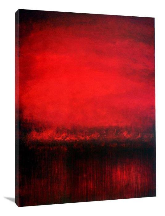 Red Abstract Landscape Art Print - "Red Sunrise Dreams" - Chicago Skyline Art