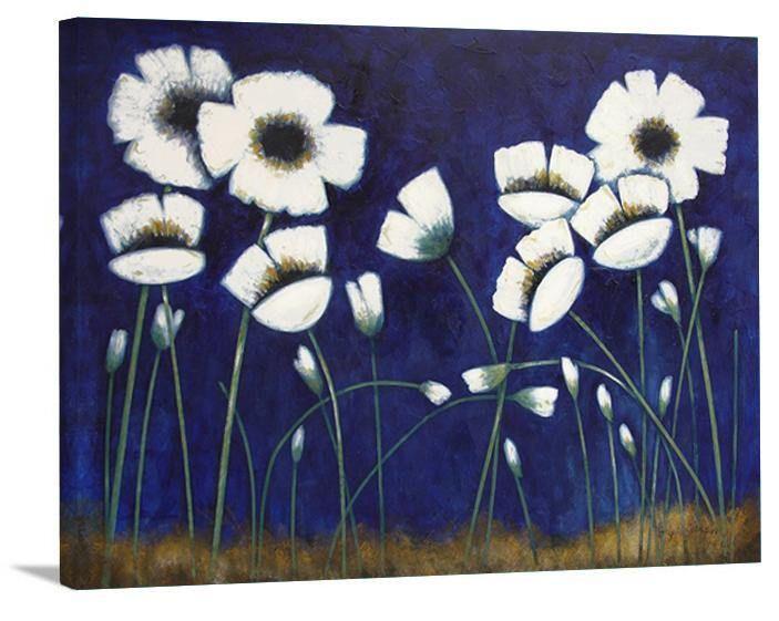 White Poppy Canvas Print - "Poppies at Night"