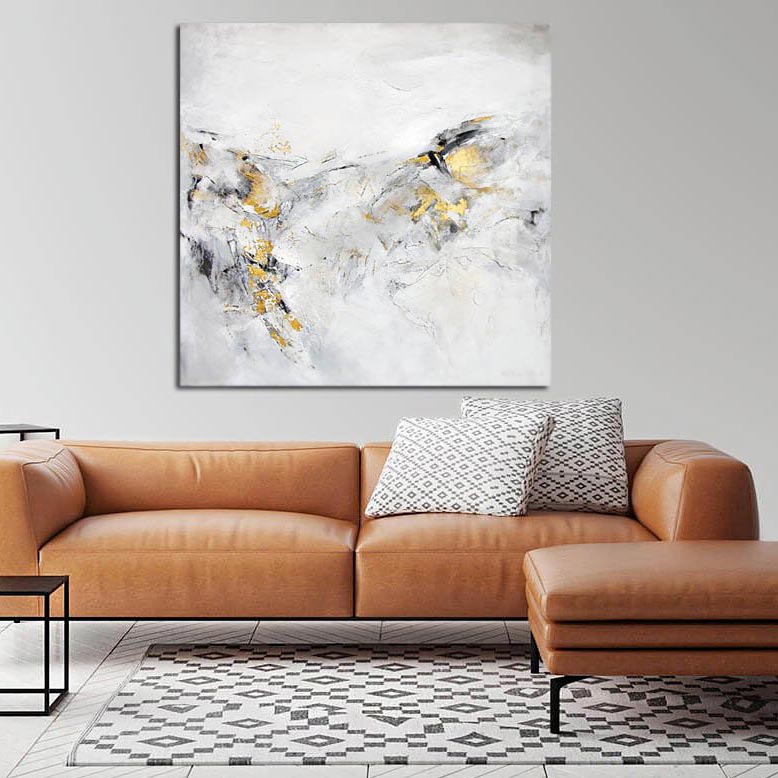 Neutral Abstract Landscape Canvas Print "Of Land and Sky"  above a sofa