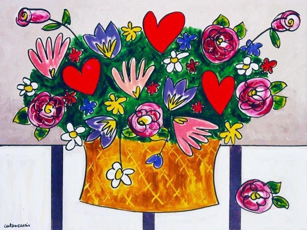 floral canvas print hearts and roses - A Gentle Love - Bouquet