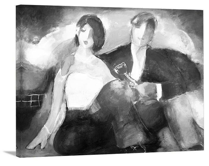 Contemporary Romantic Couple Art Print on Canvas - "One Flower" - Chicago Skyline Art